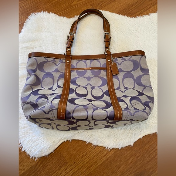 Coach Tote Bag Purse Purple Monogram Canvas Leather J0860-F13096 Large Size Rare - Picture 2 of 7